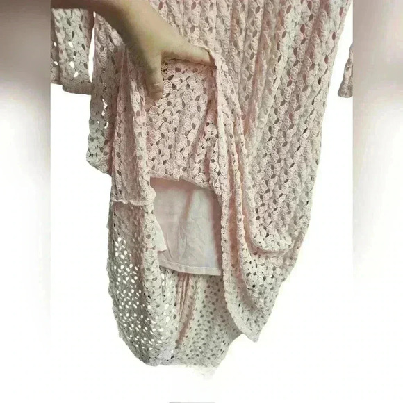 AUW Full Crochet Light Pink Lined Dress Dainty Boho High Low Hem Womens XL - Picture 9 of 13
